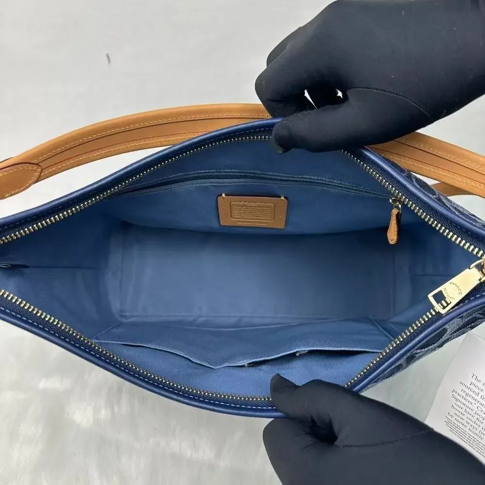 Coach Laurel Large Shoulder Bag Crossbody Signature Gold Denim NWT CY697 - Picture 5 of 11